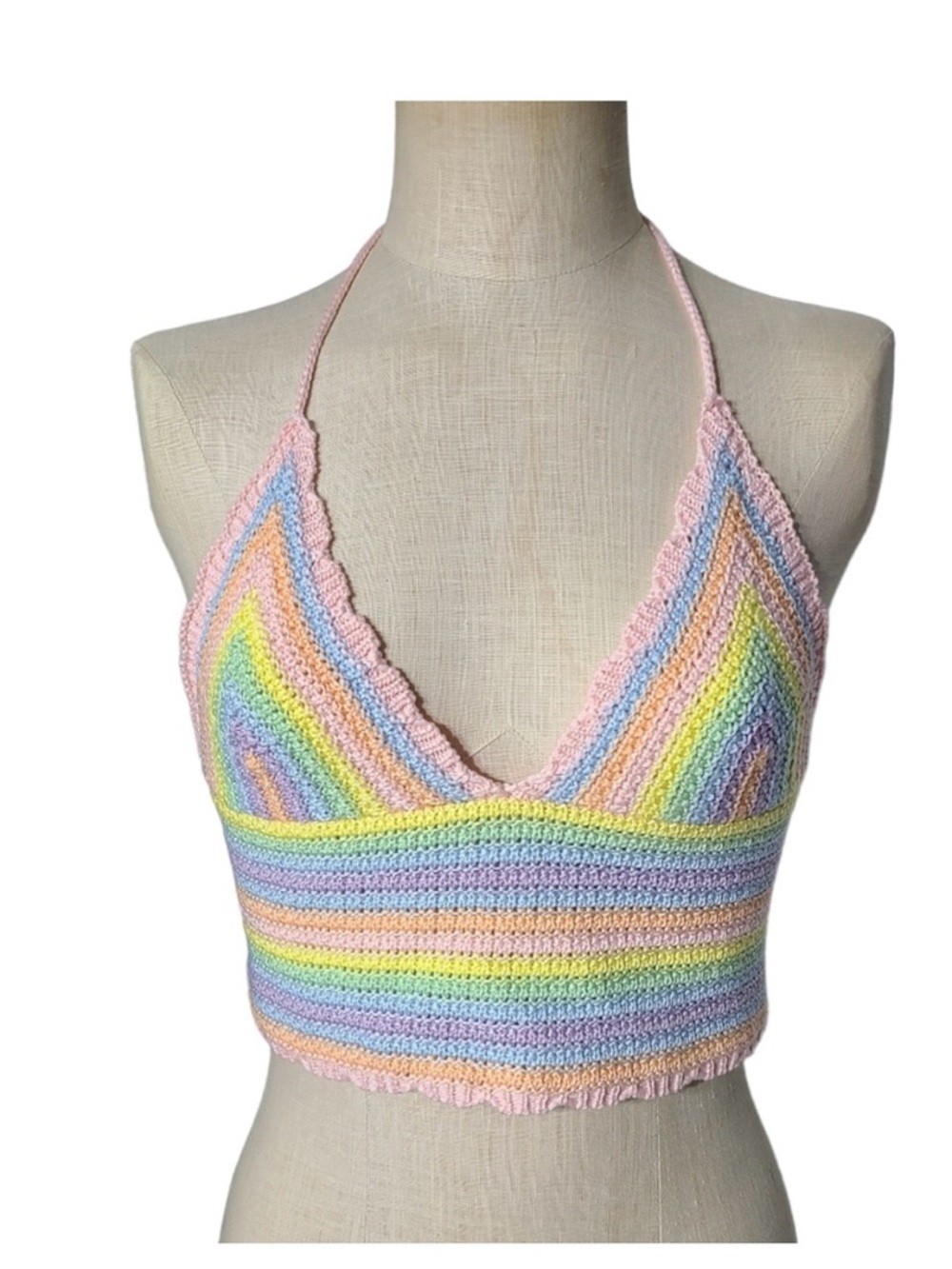 Pastel Rainbow Crochet Halter Top